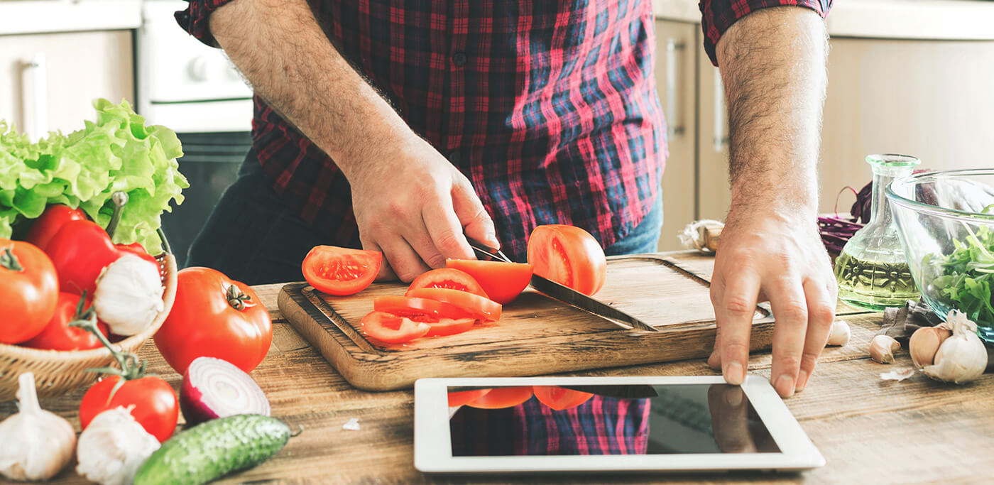 Prepping food following an online recipe