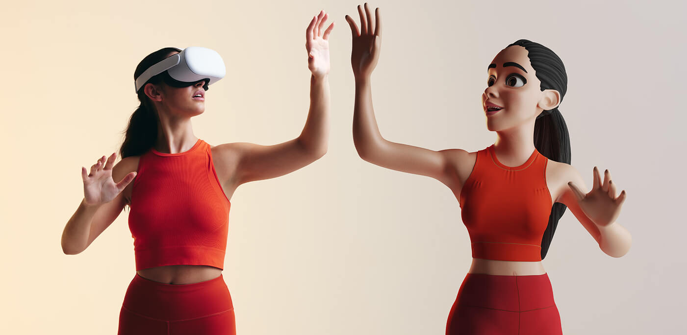 Women in VR headset and her avatar