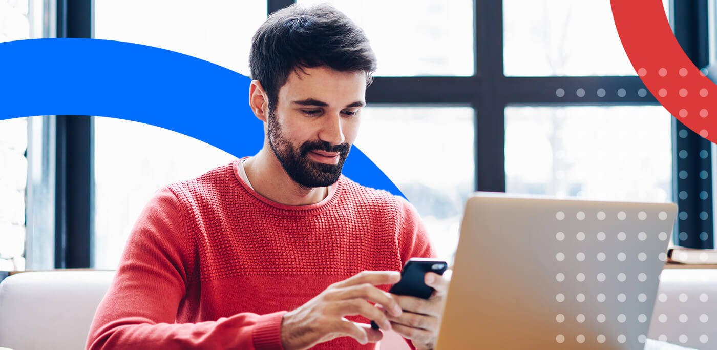 Man reading SMS text message