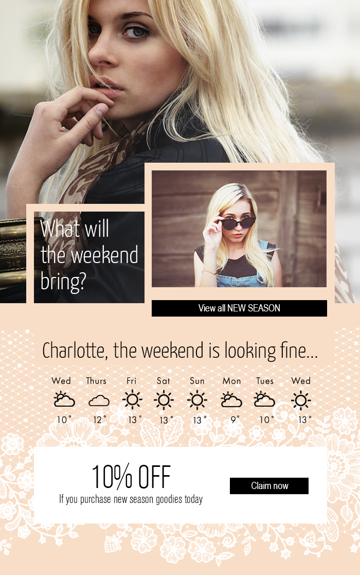 Live weather forecast in an interactive email template