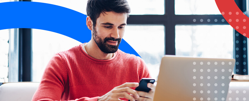 Man reading SMS text