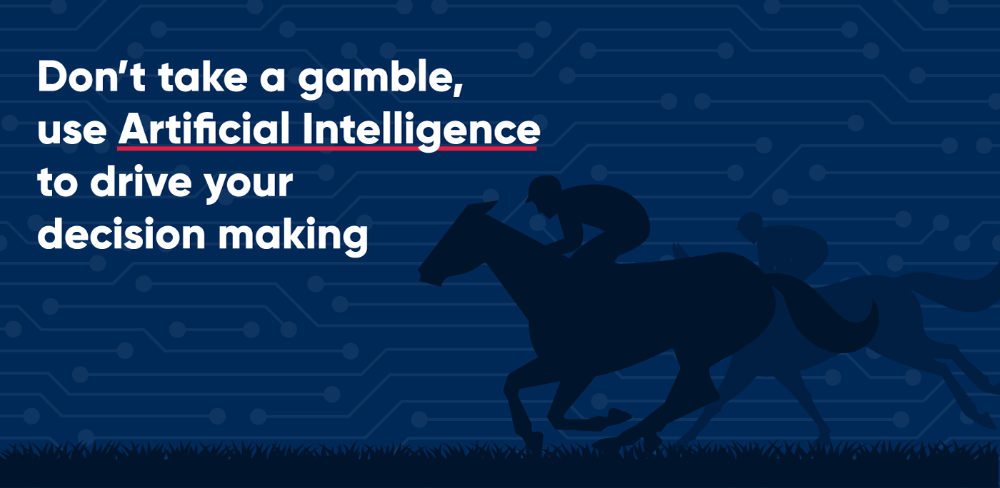 Horses running against AI backdrop