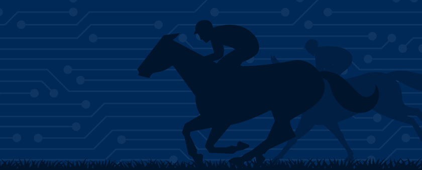 Horses running against AI backdrop