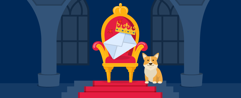 Email sat on a throne next to a Corgi
